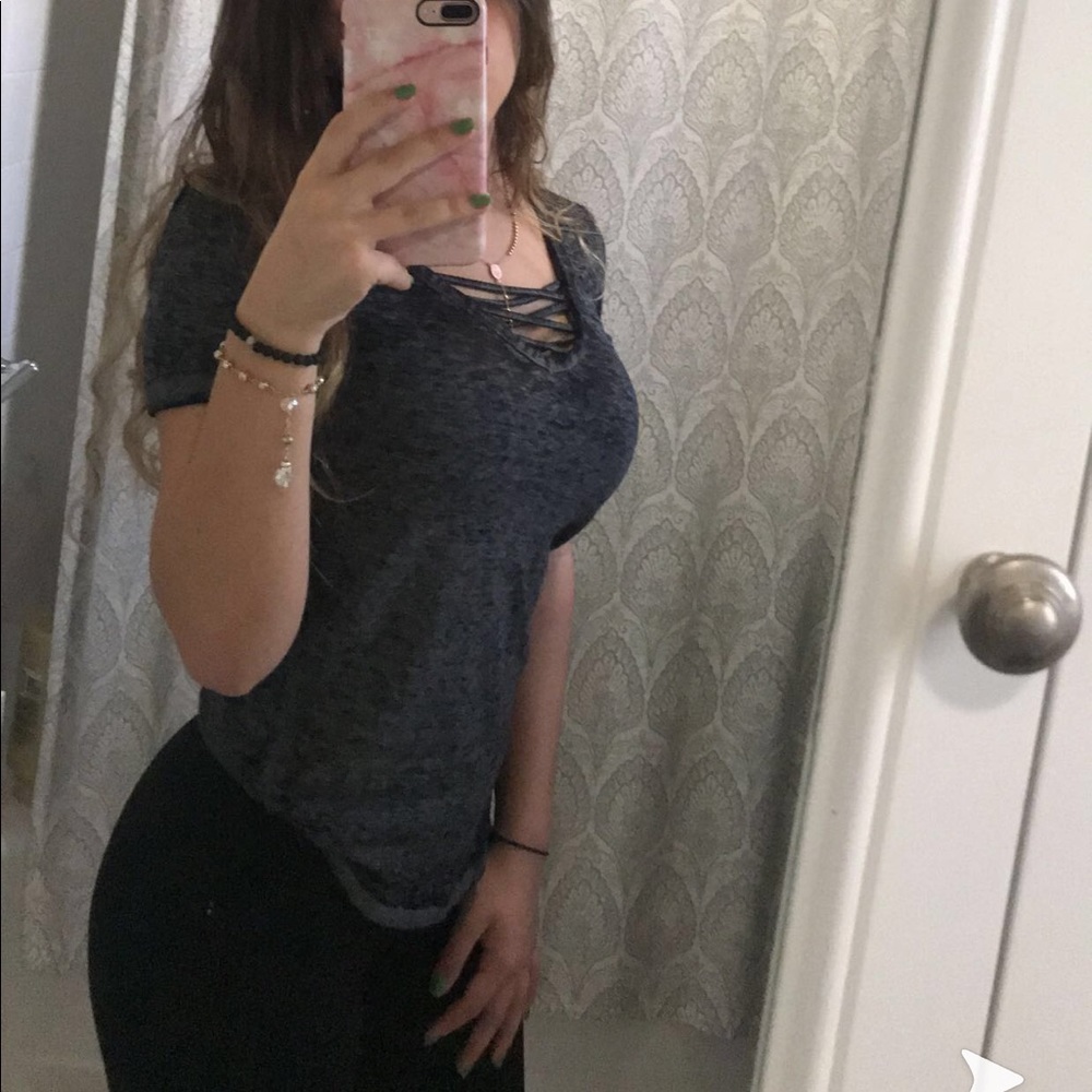 Criss Cross Grey T shirt